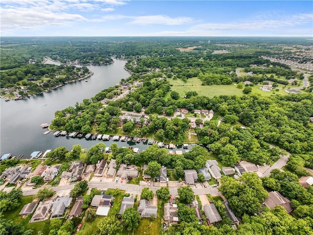 44 G St, Lake Lotawana, MO 64086 - aerial perspective of suburban area featuring a large body of water