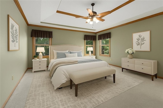 2432 SE 6th St, Lees Summit, MO 64063 - bedroom with ornamental molding, light carpet, multiple windows, and a raised ceiling