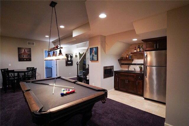 3832 SW Boulder Dr, Lees Summit, MO 64082 - playroom with bar with sink, pool table, recessed lighting, and baseboards