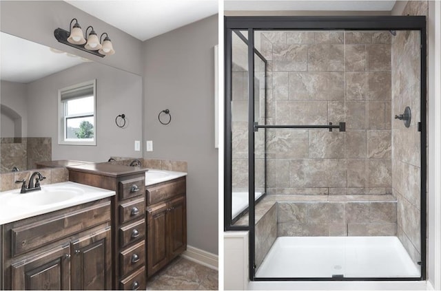 486 S 137th Pl, Bonner Springs, KS 66012 - full bath with two vanities, a shower stall, and baseboards