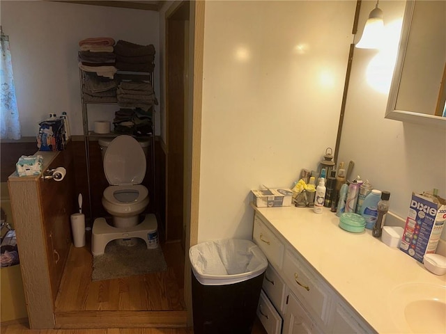 63 Clark Rd, Mapleton, KS 66754 - bathroom with toilet, wood finished floors, and vanity