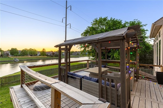 5916 NE Turquoise Dr, Lees Summit, MO 64064 - wooden deck featuring a water view and a gazebo
