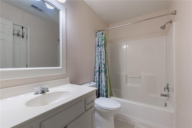 5916 NE Turquoise Dr, Lees Summit, MO 64064 - bathroom with vanity, shower / bath combo, toilet, and tile patterned flooring