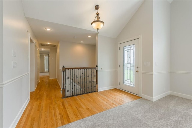 1955 Birmingham Rd, Liberty, MO 64068 - entryway with recessed lighting, wood finished floors, and lofted ceiling