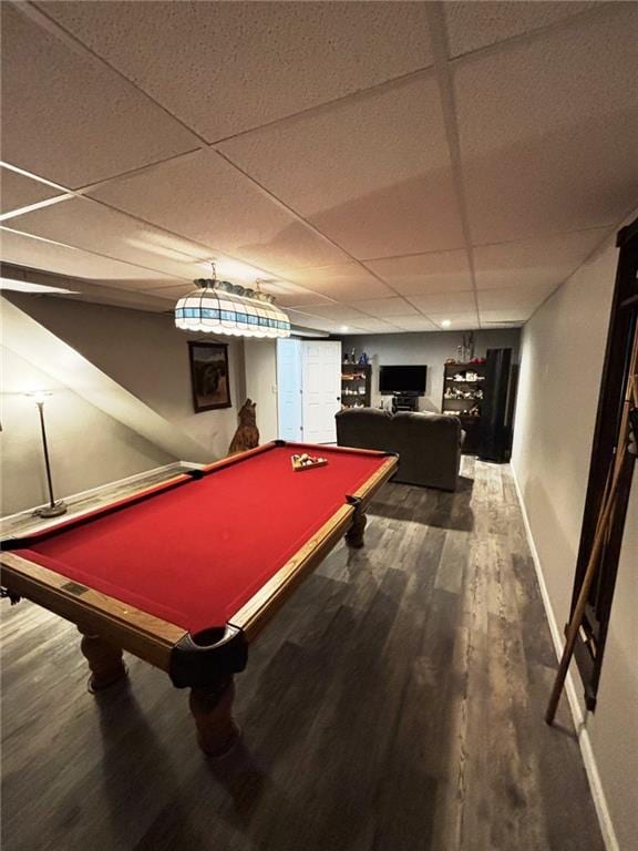 1205 W 14th Street Ct, Chanute, KS 66720 - recreation room featuring billiards, wood finished floors, baseboards, and a paneled ceiling