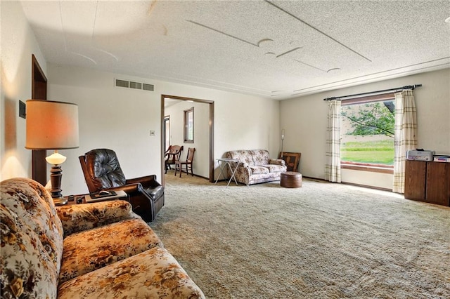 4613 SE Atchison Rd, Lathrop, MO 64465 - carpeted living room featuring a textured ceiling