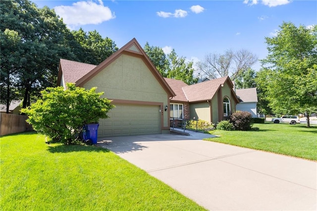 12484 S Hallet St, Olathe, KS 66062 - ranch-style house with a garage, concrete driveway, and stucco siding