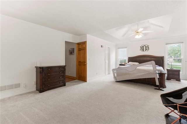 12484 S Hallet St, Olathe, KS 66062 - carpeted bedroom featuring baseboards, ceiling fan, and crown molding