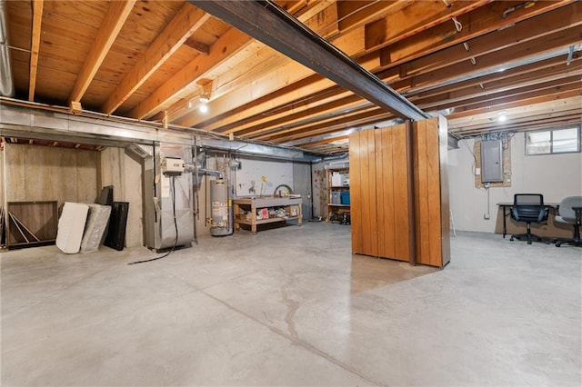 12484 S Hallet St, Olathe, KS 66062 - below grade area featuring gas water heater, electric panel, and heating unit