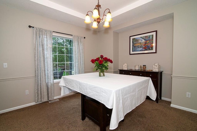 4737 Lone Elm St, Shawnee, KS 66226 - dining space featuring a chandelier, dark carpet, and baseboards