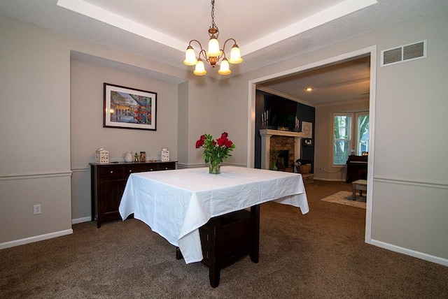 4737 Lone Elm St, Shawnee, KS 66226 - game room featuring a chandelier, dark colored carpet, baseboards, and a fireplace