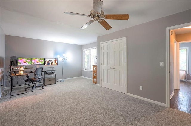 21614 W 72nd St, Shawnee, KS 66218 - office with a ceiling fan, baseboards, and carpet floors