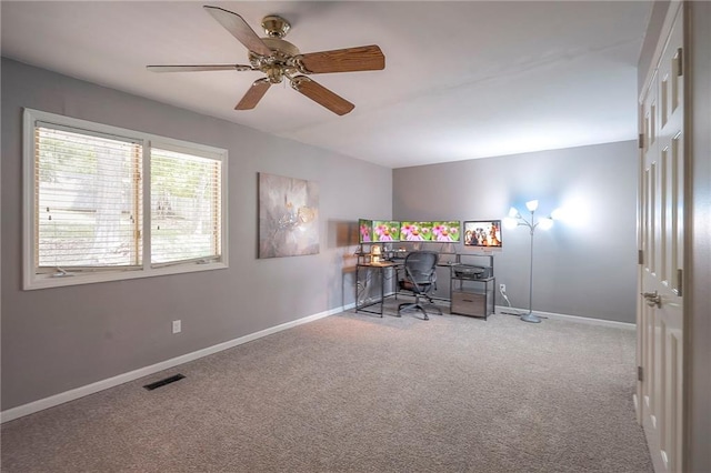 21614 W 72nd St, Shawnee, KS 66218 - office area with carpet, baseboards, and ceiling fan