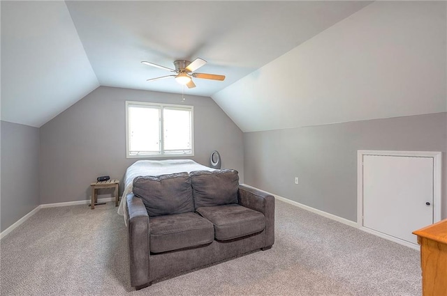 21614 W 72nd St, Shawnee, KS 66218 - bedroom with vaulted ceiling, carpet, baseboards, and ceiling fan