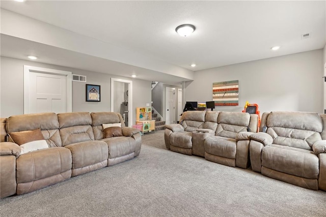 481 Olive Ct, Warrensburg, MO 64093 - living area with carpet flooring, recessed lighting, and stairs
