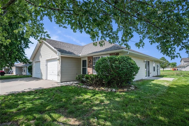 214 NW Parker Dr, Grain Valley, MO 64029 - ranch-style house with a garage, concrete driveway, and a front lawn
