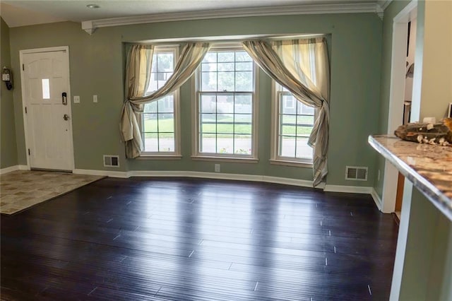 1504 SW 9th St, Lees Summit, MO 64081 - unfurnished dining area with crown molding and dark wood-style floors