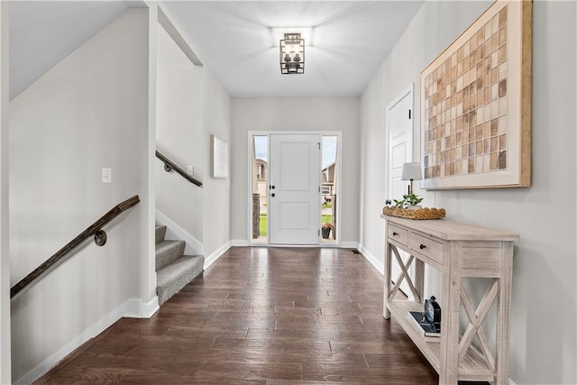 19714 W 197th Ct, Spring Hill, KS 66083 - entrance foyer featuring wood finished floors, stairway, and baseboards