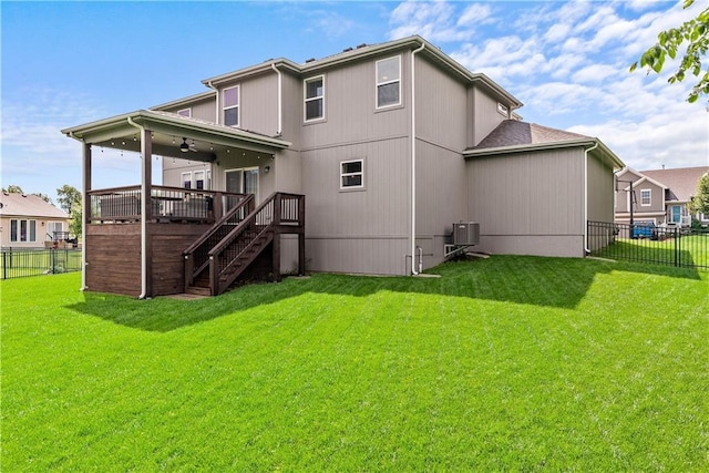19714 W 197th Ct, Spring Hill, KS 66083 - rear view of property with stairs, a ceiling fan, a deck, and central air condition unit
