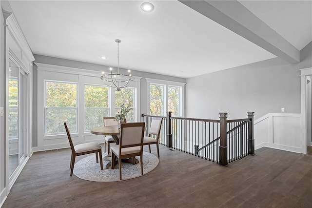 19433 W 114th Ter, Olathe, KS 66061 - dining space with a chandelier, dark wood-style floors, recessed lighting, and baseboards