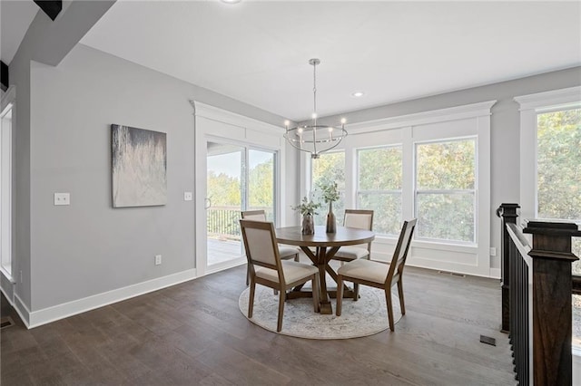 19433 W 114th Ter, Olathe, KS 66061 - dining space featuring baseboards, a chandelier, dark wood-style flooring, and recessed lighting