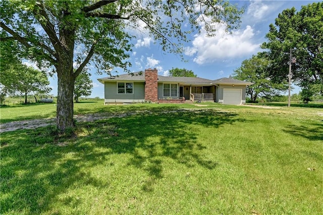 739 SW 700th Rd, Holden, MO 64040 - ranch-style home featuring a garage, a chimney, and a front yard