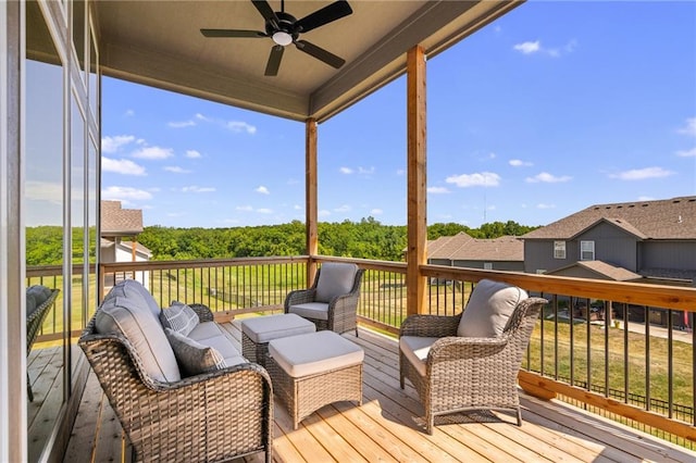 19477 W 114th Ter, Olathe, KS 66061 - deck with a ceiling fan and an outdoor living space