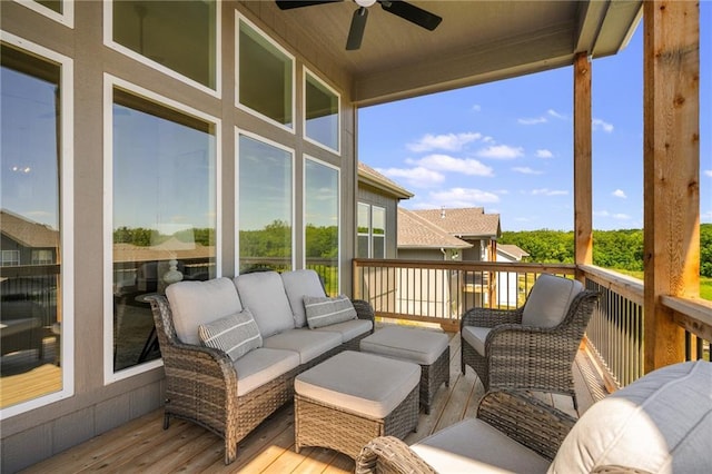 19477 W 114th Ter, Olathe, KS 66061 - wooden deck featuring ceiling fan and an outdoor living space