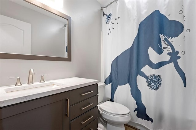 601 W 3rd Ter, Wellsville, KS 66092 - full bath with toilet, vanity, and a shower with curtain