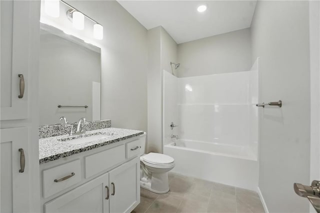 801 Highland Dr, Edwardsville, KS 66111 - bathroom with vanity, toilet, shower / bath combination, and tile patterned floors