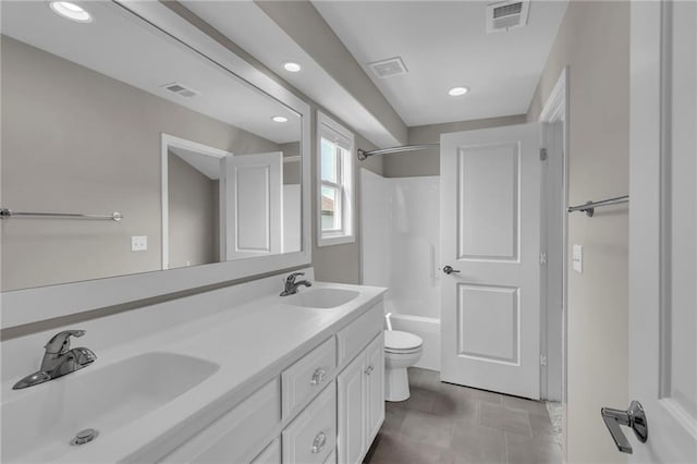 9812 Saddletop St, Lenexa, KS 66227 - bathroom featuring double vanity, shower / tub combination, recessed lighting, and tile patterned flooring
