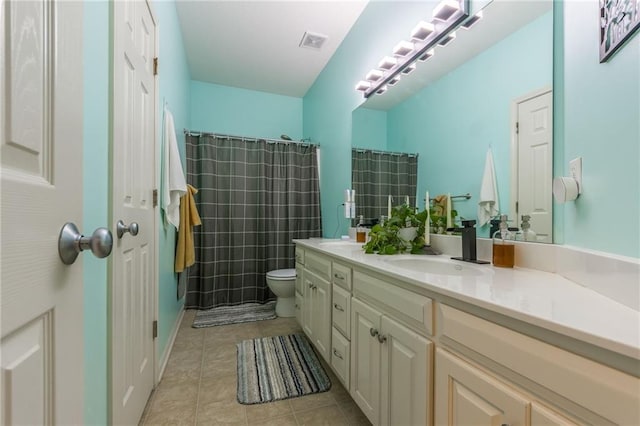 2420 SW Golden Eagle Rd, Lees Summit, MO 64082 - bathroom featuring double vanity, tile patterned flooring, toilet, and curtained shower