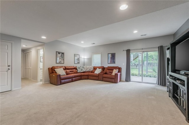 2420 SW Golden Eagle Rd, Lees Summit, MO 64082 - living area with light colored carpet, recessed lighting, and baseboards