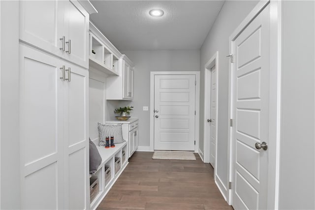 5858 Mccormick Dr, Shawnee, KS 66226 - mudroom with dark wood-style floors, a textured ceiling, baseboards, and recessed lighting