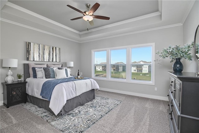 5858 Mccormick Dr, Shawnee, KS 66226 - carpeted bedroom with a raised ceiling, baseboards, ornamental molding, and ceiling fan