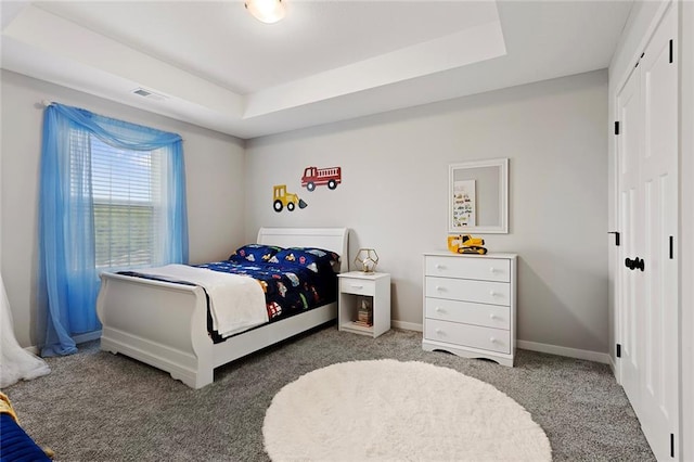4820 NE 90th Ter, Kansas City, MO 64156 - carpeted bedroom featuring a raised ceiling and a closet