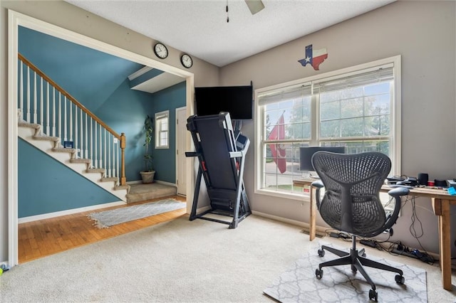 2436 SW Current Ln, Lees Summit, MO 64082 - office featuring carpet flooring, healthy amount of natural light, a textured ceiling, and ceiling fan