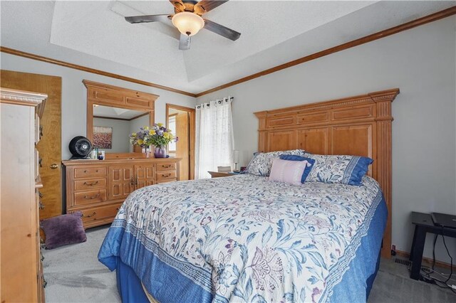 1453 Madison St, Lees Summit, MO 64081 - bedroom with carpet flooring, a ceiling fan, crown molding, and a tray ceiling