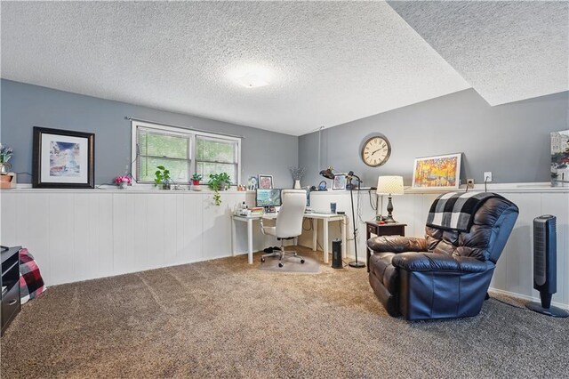 1453 Madison St, Lees Summit, MO 64081 - carpeted home office featuring a textured ceiling