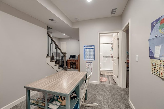 807 N Whispering Hills Dr, Lone Jack, MO 64070 - hall featuring carpet floors, baseboards, and stairs