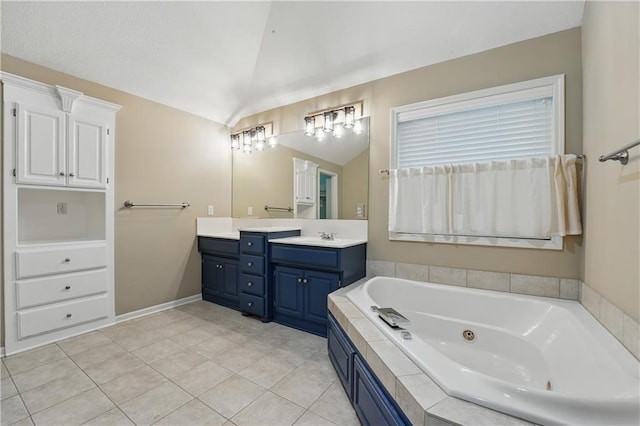 4904 W 162nd St, Overland Park, KS 66085 - full bath with vaulted ceiling, double vanity, a jetted tub, tile patterned floors, and baseboards