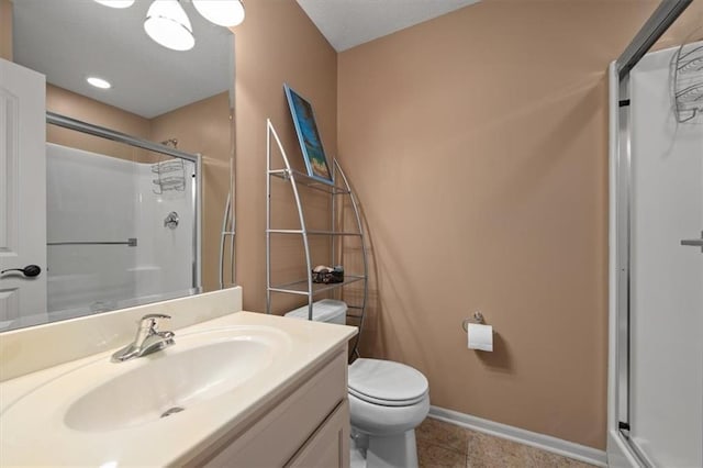 11121 S Whitetail Ln, Olathe, KS 66061 - full bathroom featuring a stall shower, vanity, and tile patterned flooring