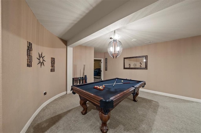 11121 S Whitetail Ln, Olathe, KS 66061 - recreation room featuring carpet floors, billiards, and a chandelier