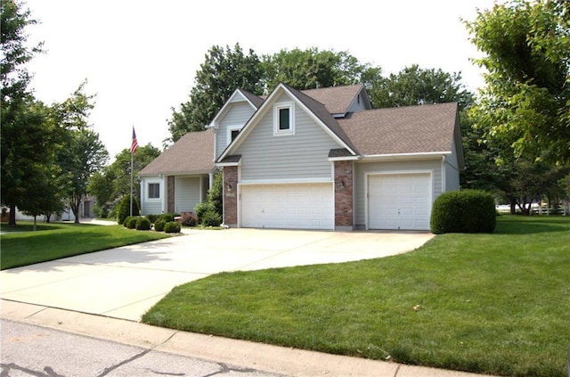 1404 NE Piedmont Dr, Lees Summit, MO 64064 - traditional-style house with driveway, an attached garage, a front yard, and brick siding