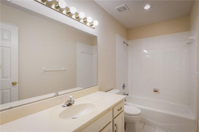1404 NE Piedmont Dr, Lees Summit, MO 64064 - full bathroom featuring toilet, vanity, shower / washtub combination, tile patterned flooring, and recessed lighting