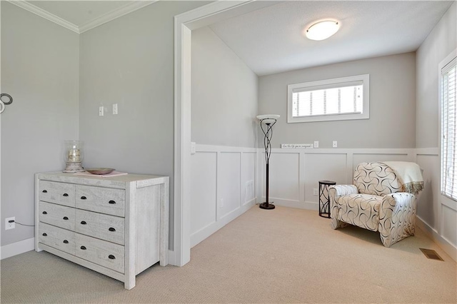 16394 S Loiret St, Olathe, KS 66062 - sitting room with carpet floors, a decorative wall, a wainscoted wall, and ornamental molding