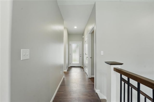 789 Highland Dr, Edwardsville, KS 66111 - hall featuring dark wood-style flooring, baseboards, and recessed lighting