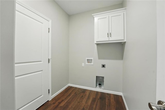 789 Highland Dr, Edwardsville, KS 66111 - laundry area featuring electric dryer hookup, hookup for a washing machine, baseboards, dark wood-style floors, and cabinet space