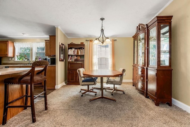415 E Hulett St, Edgerton, KS 66021 - dining space with light colored carpet, plenty of natural light, baseboards, and ornamental molding