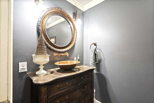 450 Ruth Ewing Rd, Liberty, MO 64068 - bathroom featuring ornamental molding and vanity